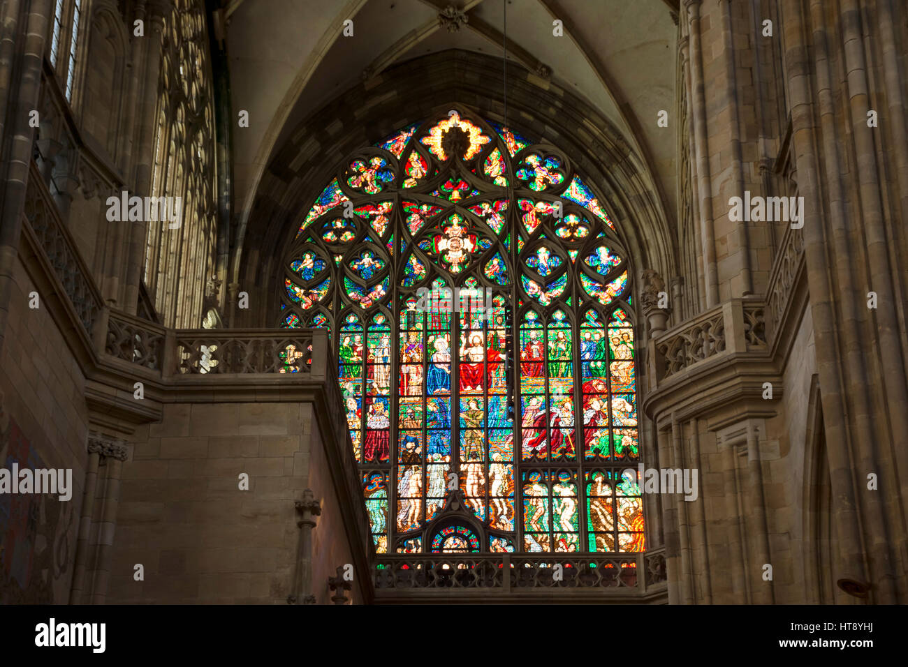 Stained glass window, Interior of the St Vitus Cathedral, Hradčany