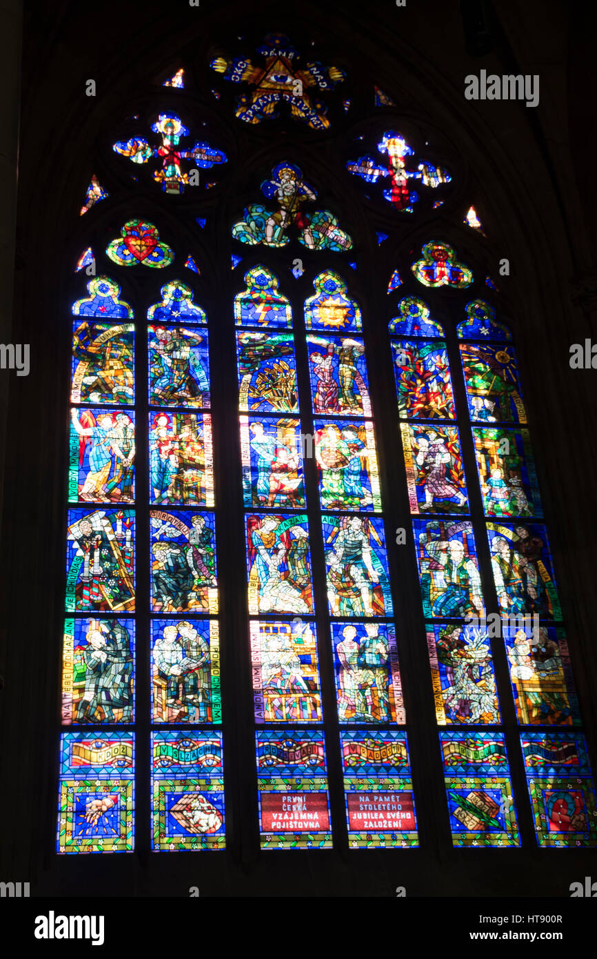 Stained glass window, Interior of the St Vitus Cathedral, Hradčany