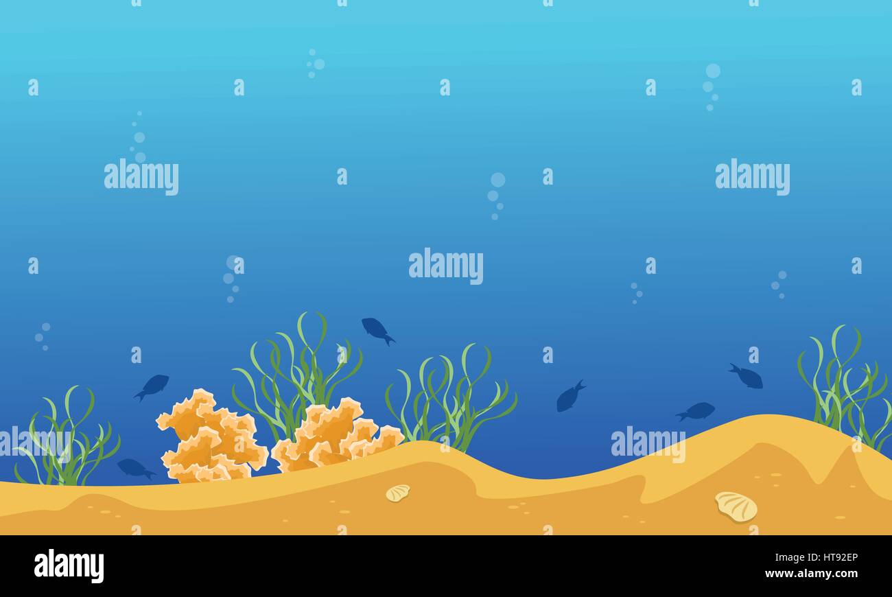 Collection of underwater landscape with reef and fish Stock Vector ...