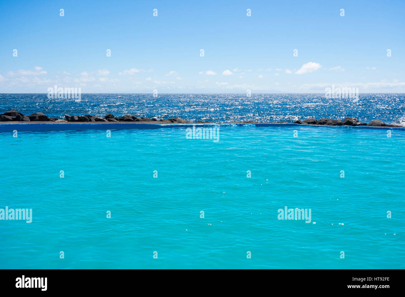 Swimming Pool on Coast at Los Barrancos, Tenerife, Canary Islands, Spain Stock Photo