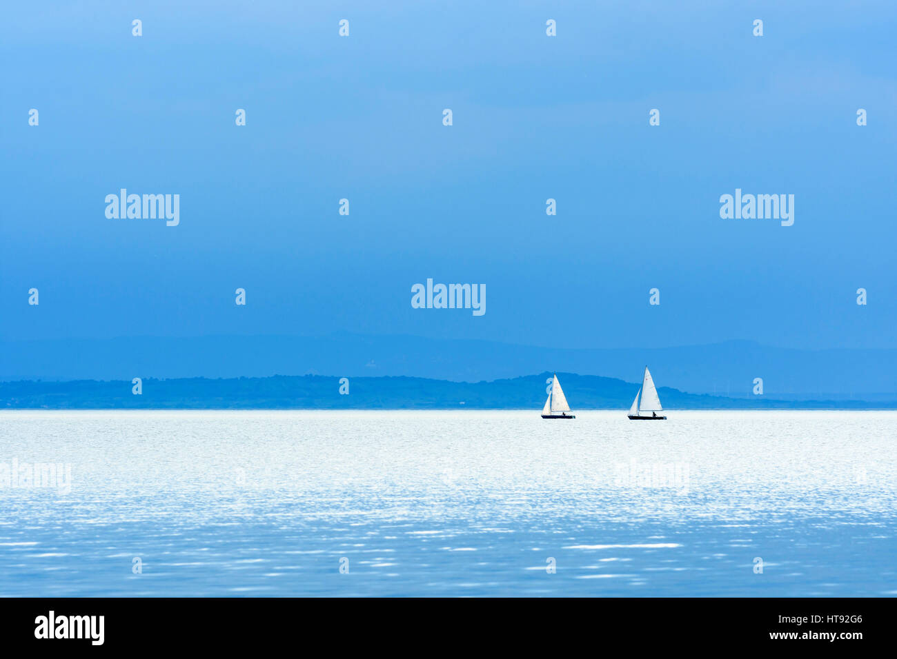 Lake with Sailboats at Weiden, Lake Neusiedl, Burgenland, Austria Stock Photo