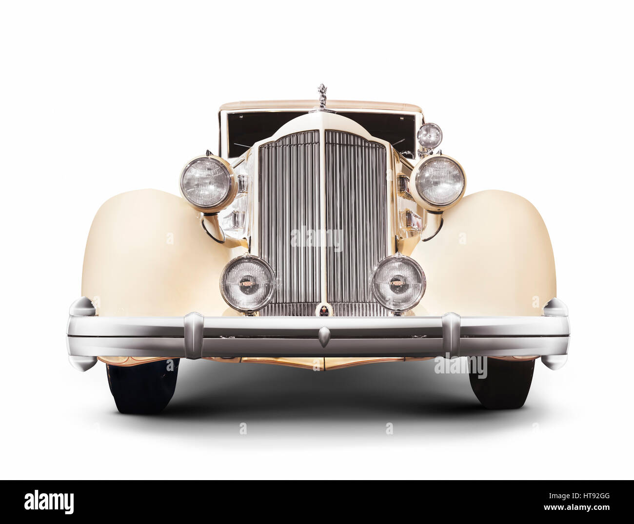 License and prints at MaximImages.com - 1935 Packard Twelve coupe roadster classic vintage luxury car front view isolated on white background Stock Photo