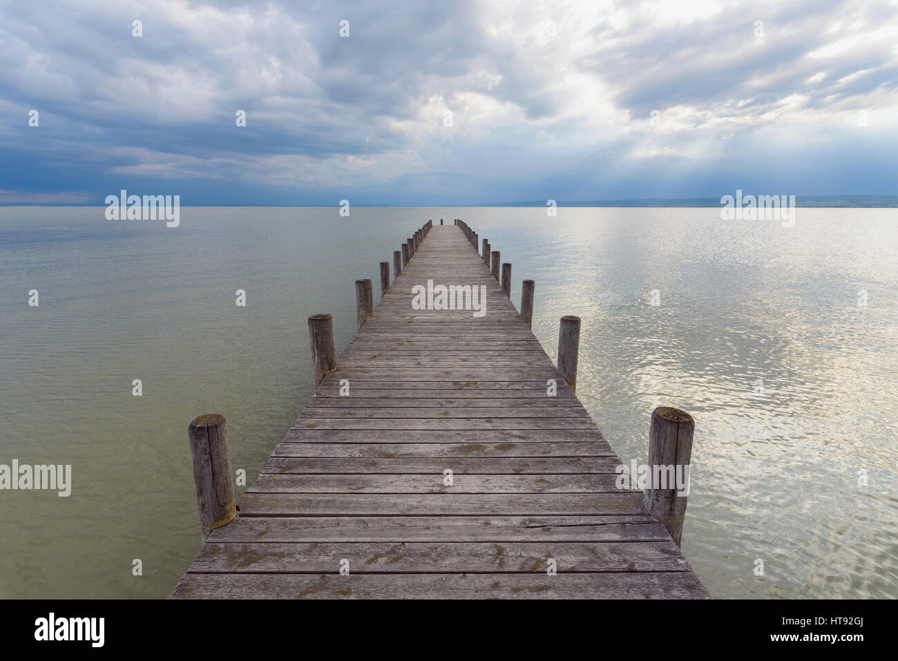 Wooden Jetty at Weiden, Lake Neusiedl, Burgenland, Austria Stock Photo