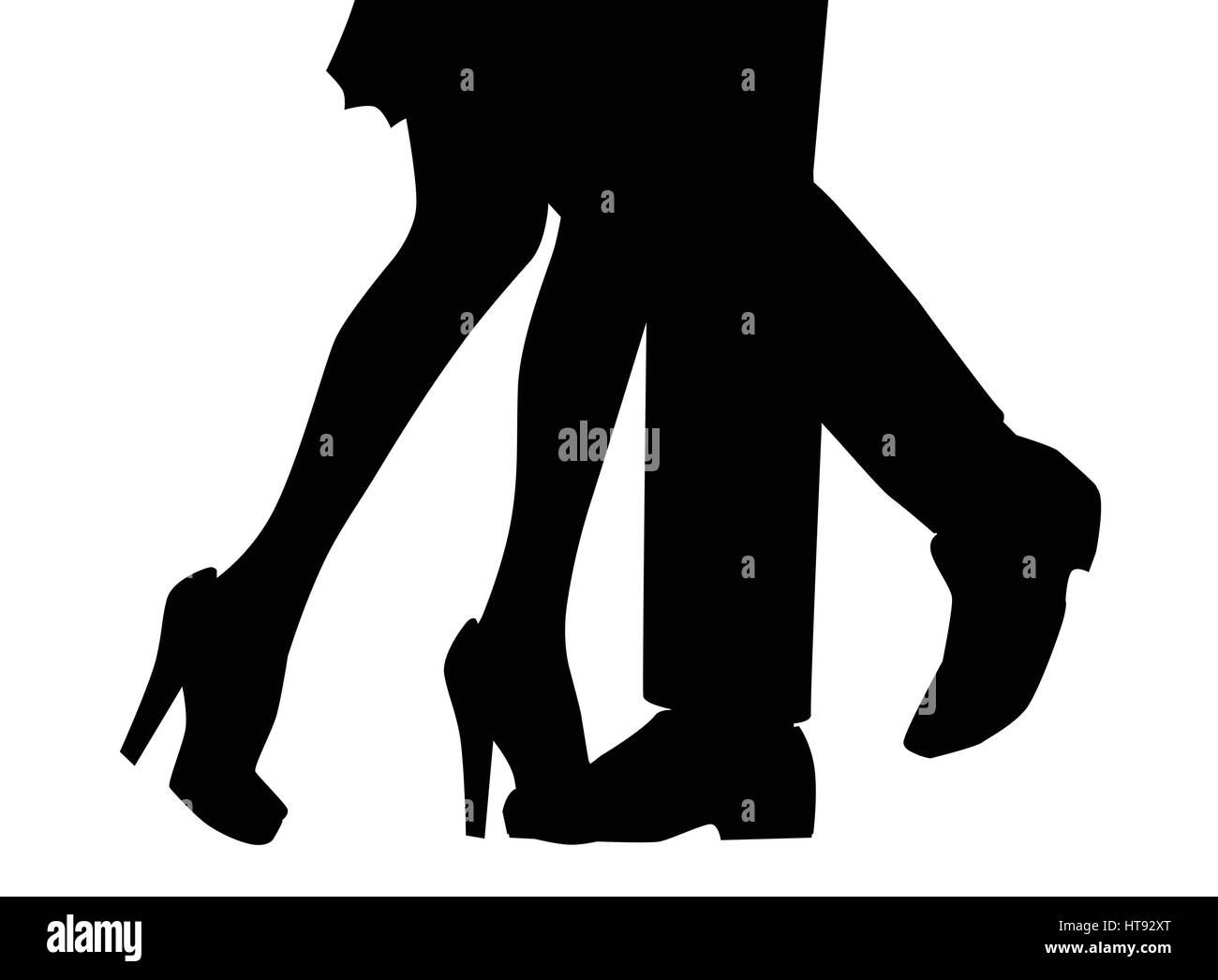 A man and womans legs dancing backdroped in silhouette over white Stock Vector