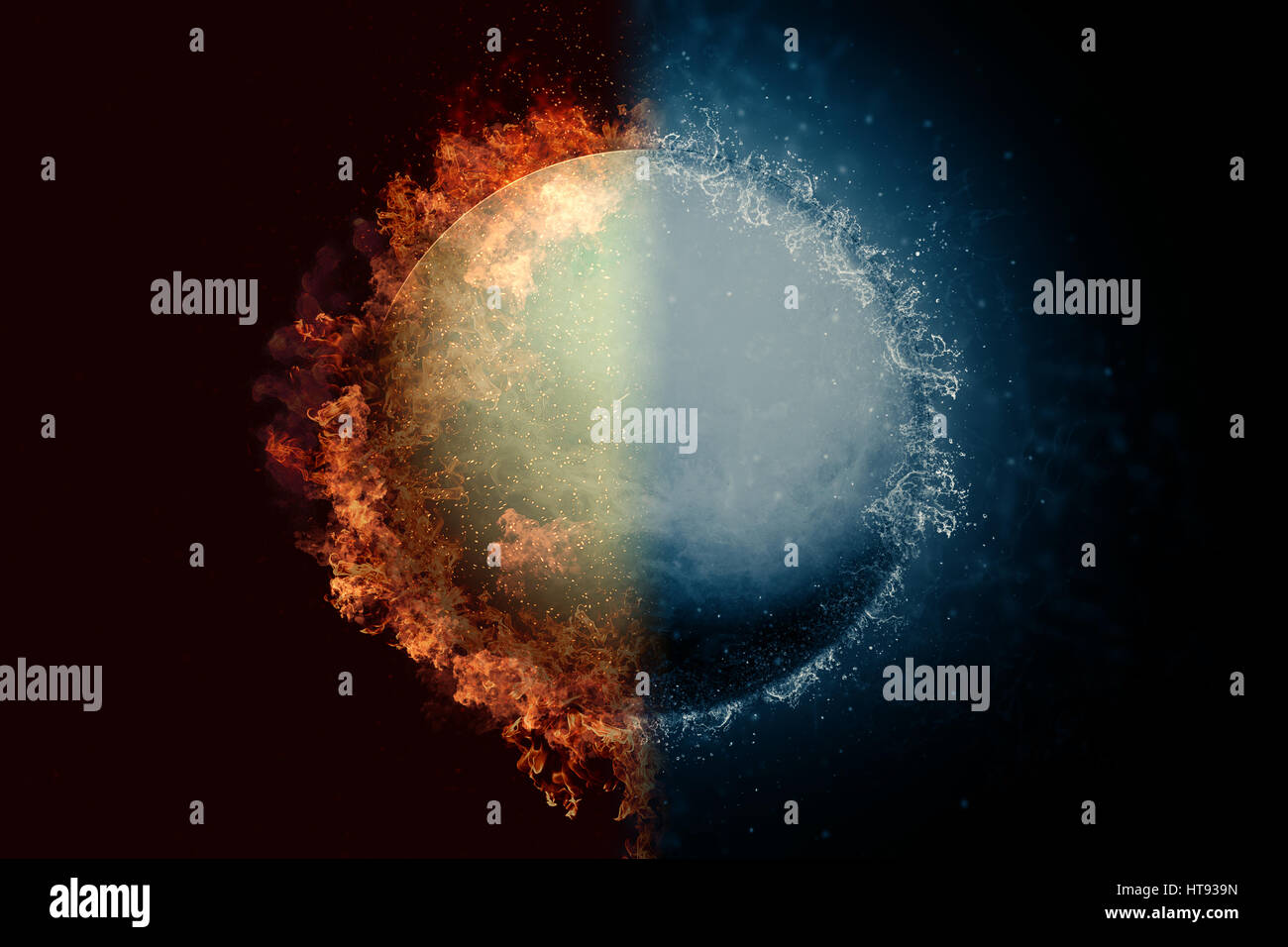 Planet Uranus in fire and water. Concept sci-fi artwork Stock Photo