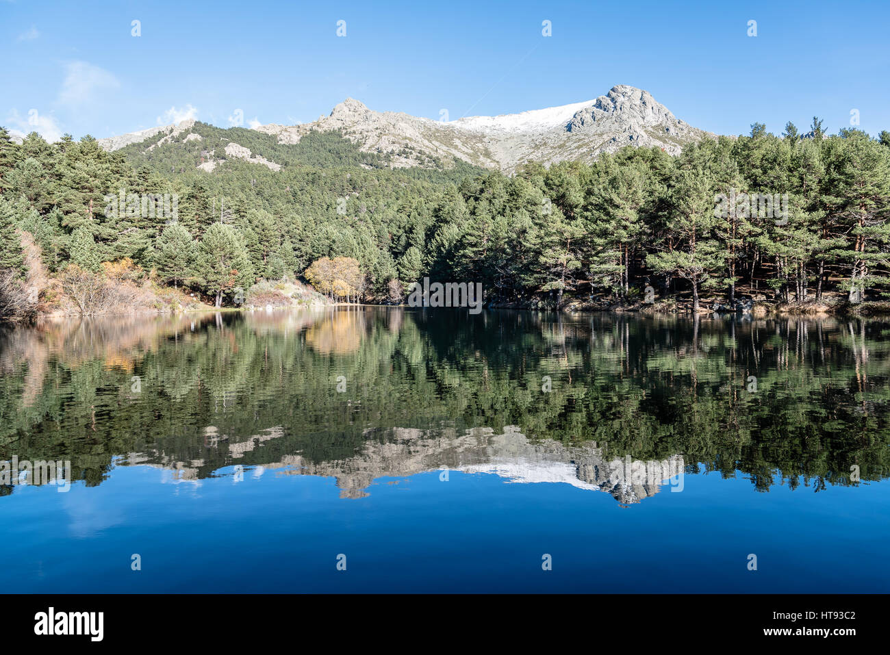 Reflection Of Trees and mountain In Calm Lake Stock Photo - Alamy