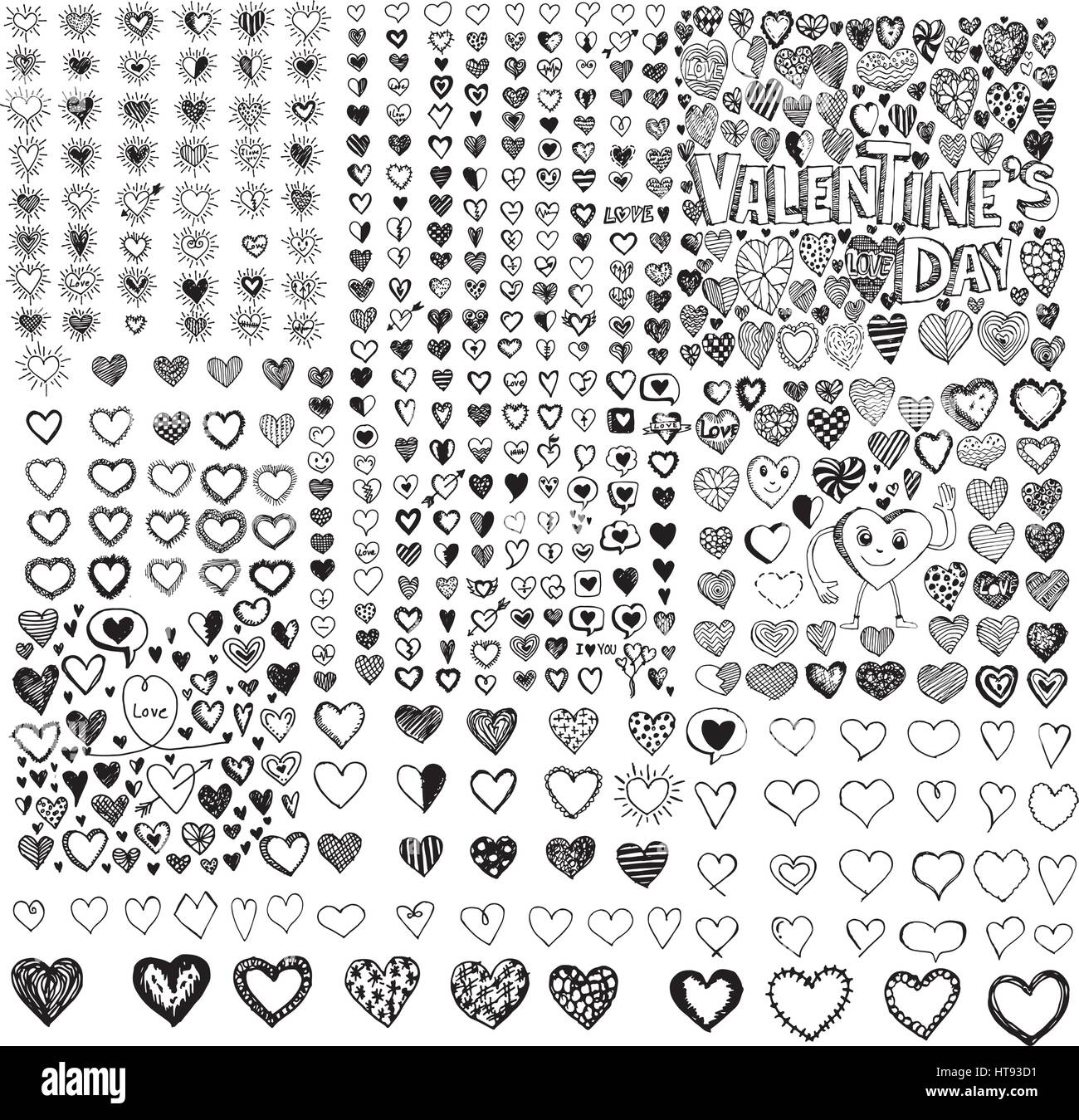 Doodle Hearts icon set Hand drawn Illustration design Stock Vector ...