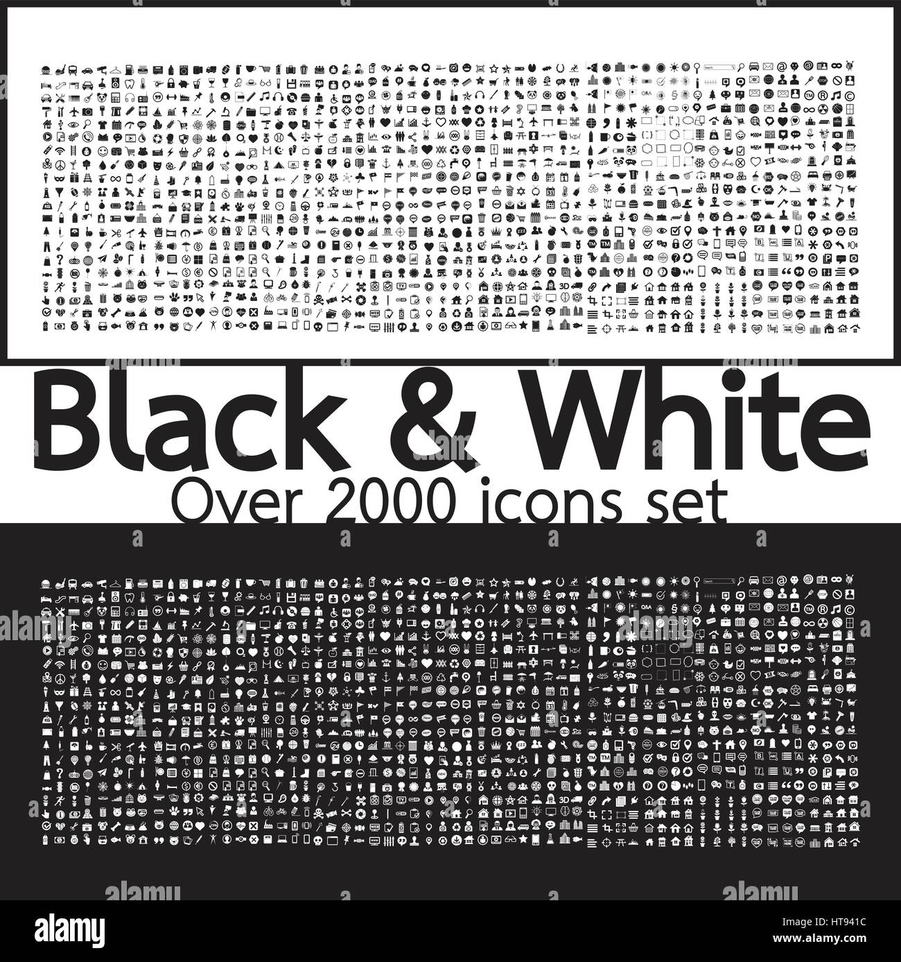 Over 2000 Black and White Set icons Quality illustration design Stock Vector