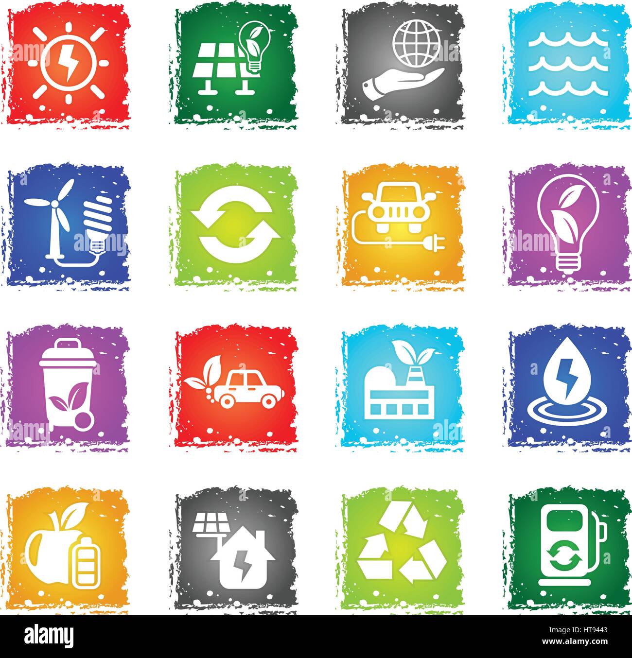 alternative energy web icons in grunge style for user interface design ...