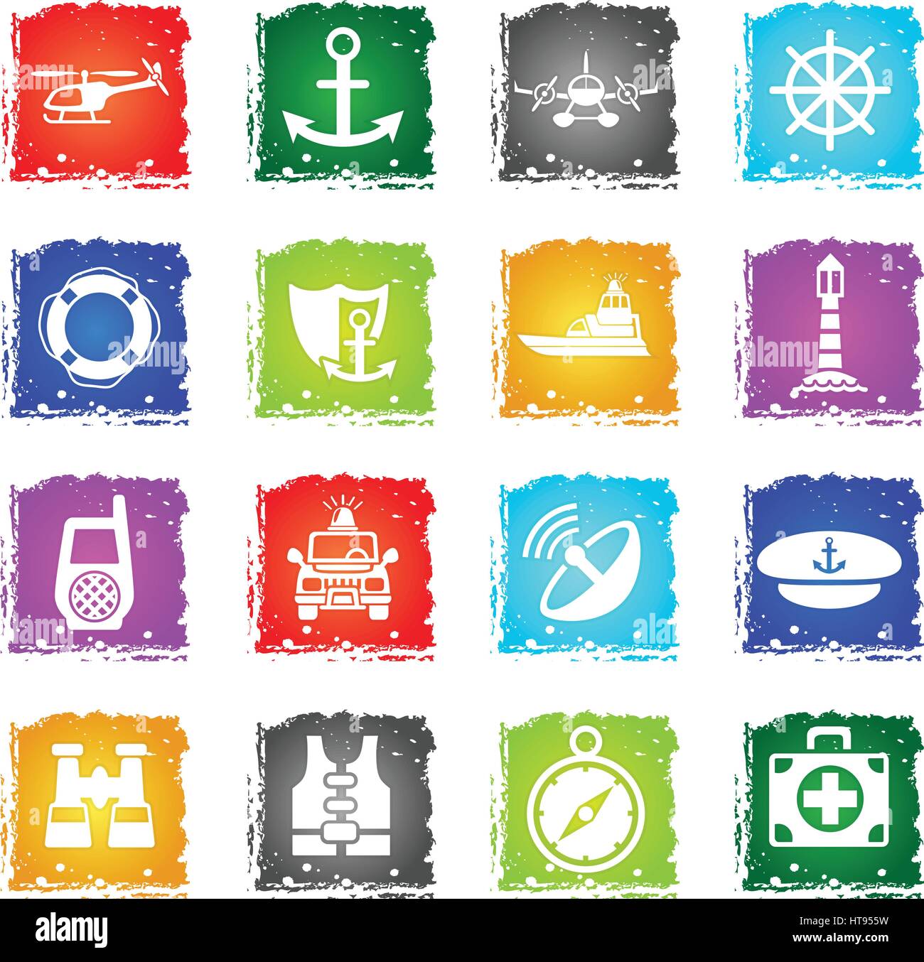 coastguard web icons in grunge style for user interface design Stock Vector