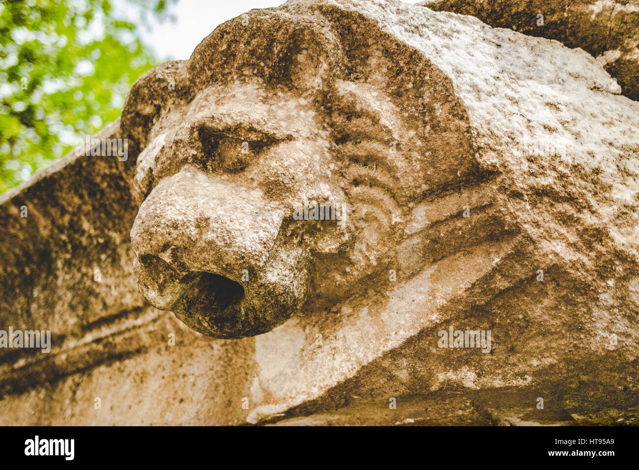 ancient roman lion head carved fountaion Stock Photo