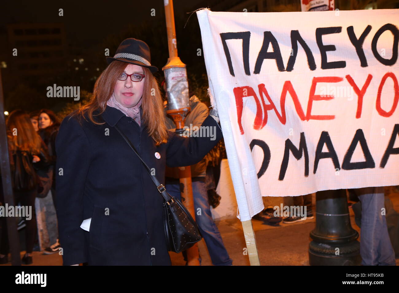 Athens, Greece. 08th Mar, 2017. People and organisations march on International women's day for women's rights in Syndagma Square, Greece. Credit: George Vitsaras/Pacific Press/Alamy Live News Stock Photo