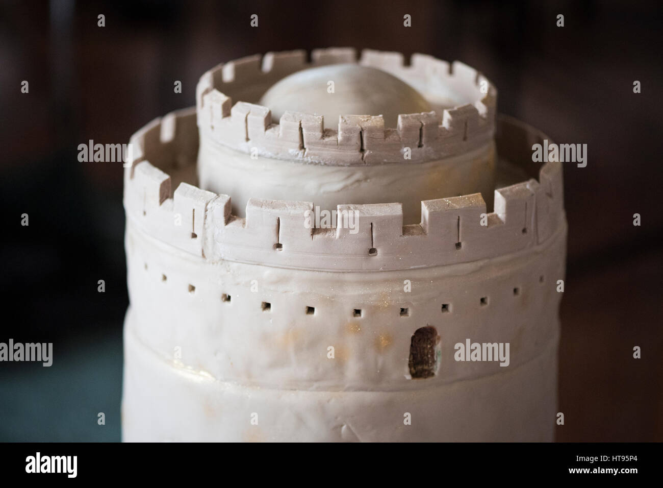 Castle wedding cake inspired by the great keep at Pembroke castle in Wales Stock Photo