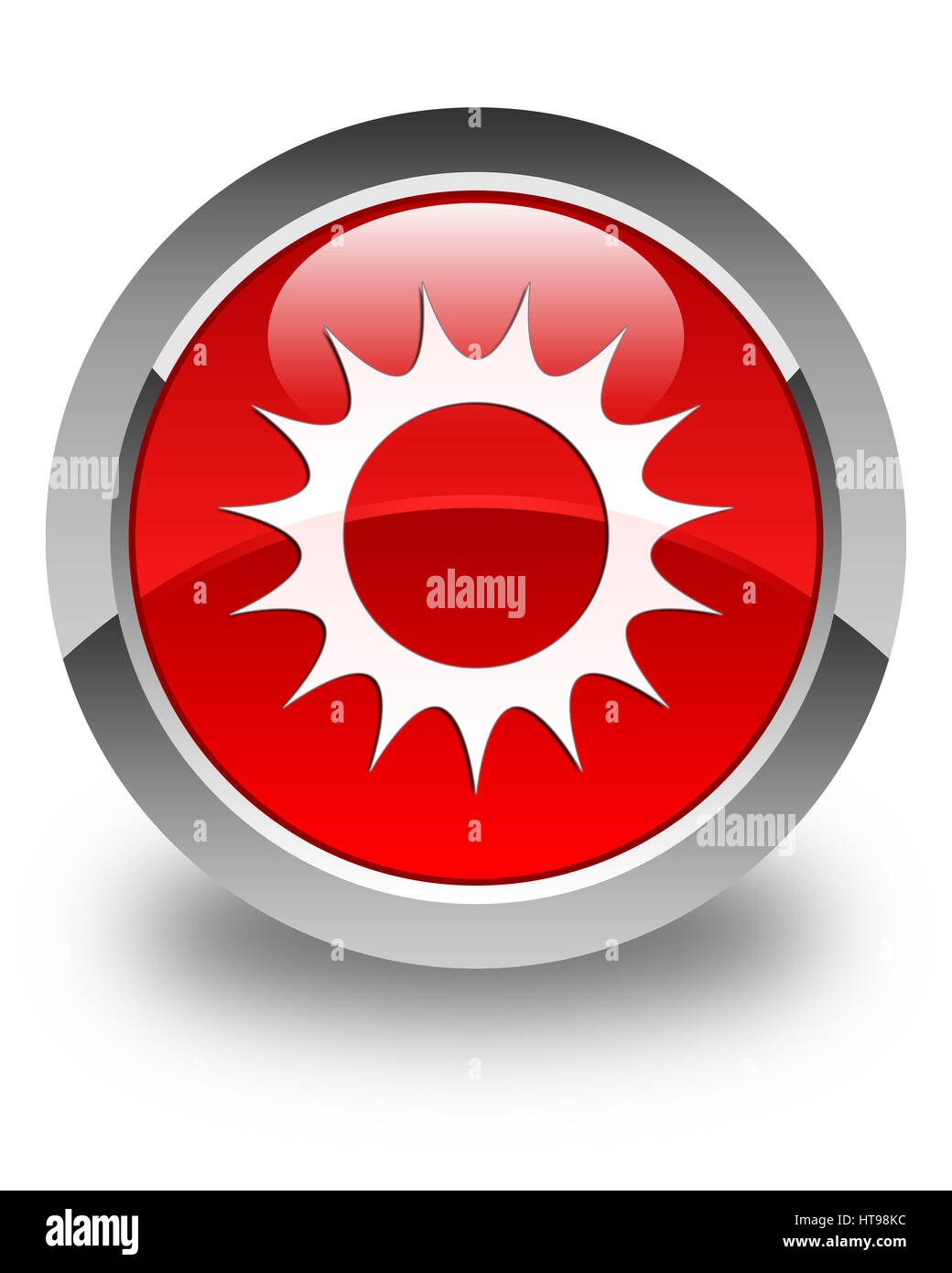 Sun icon isolated on glossy red round button abstract illustration ...