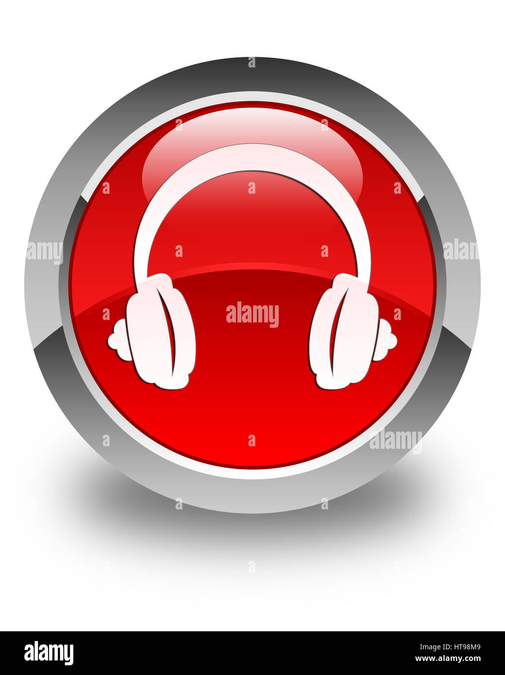 Headphone icon isolated on glossy red round button abstract illustration Stock Photo