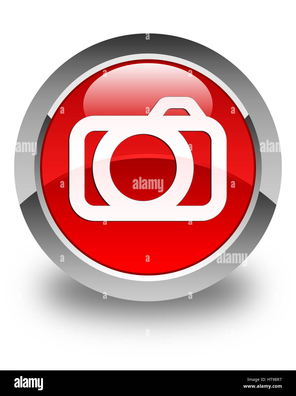 Camera icon isolated on glossy red round button abstract illustration Stock Photo