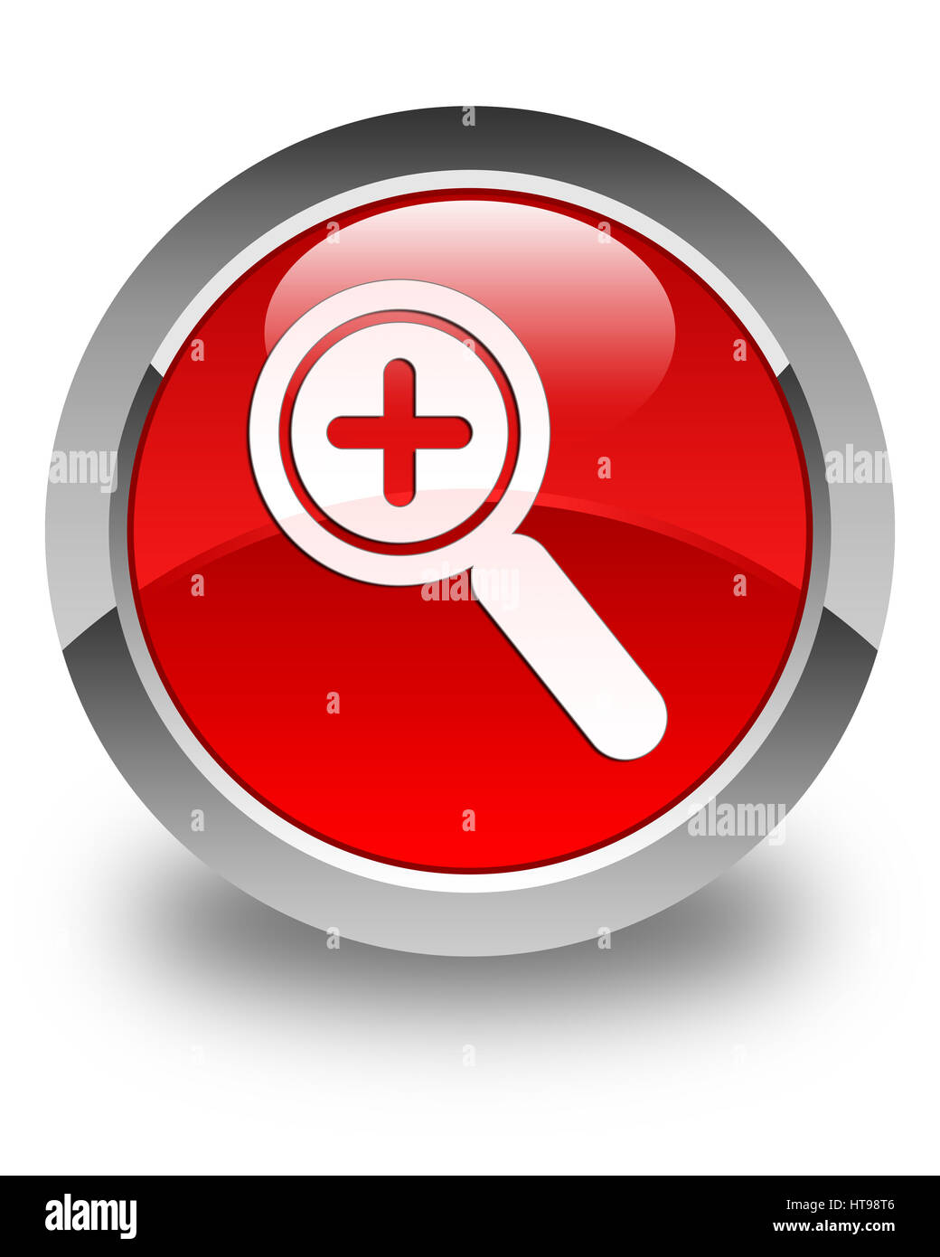 Zoom in icon isolated on glossy red round button abstract illustration Stock Photo