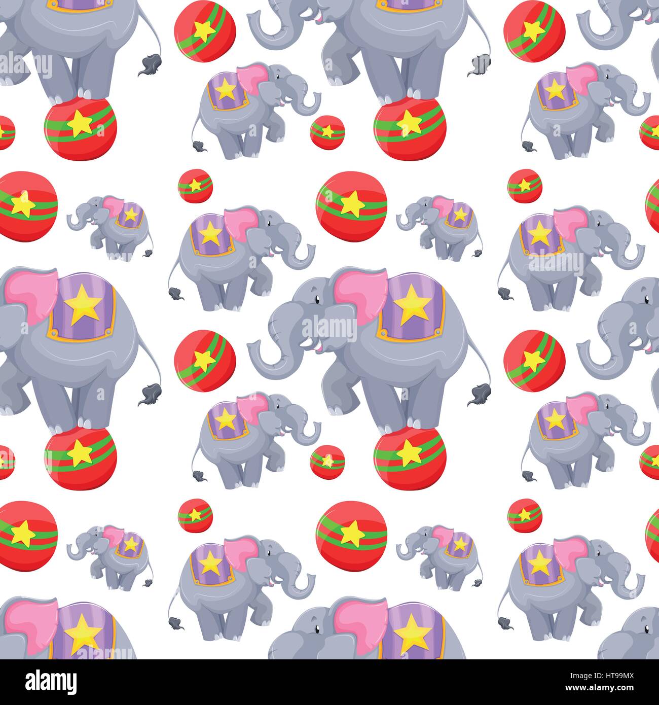 Seamless background design with elephants on balls illustration Stock ...