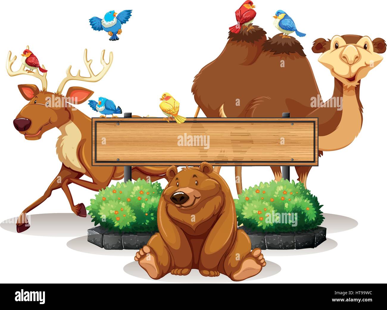 Wild animal and wooden sign template illustration Stock Vector Image ...