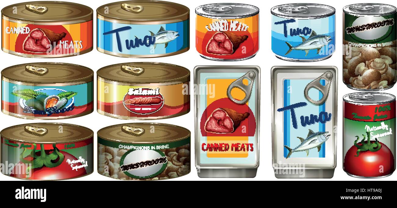 Different food in aluminum cans illustration Stock Vector Image & Art ...