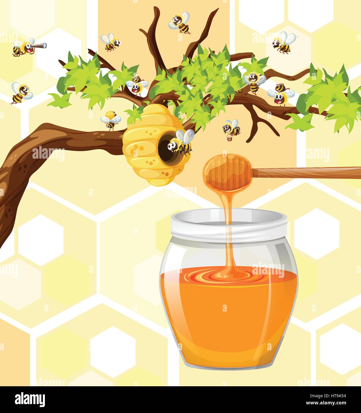 Bees Flying Around Beehive Illustration Stock Vector Image & Art - Alamy