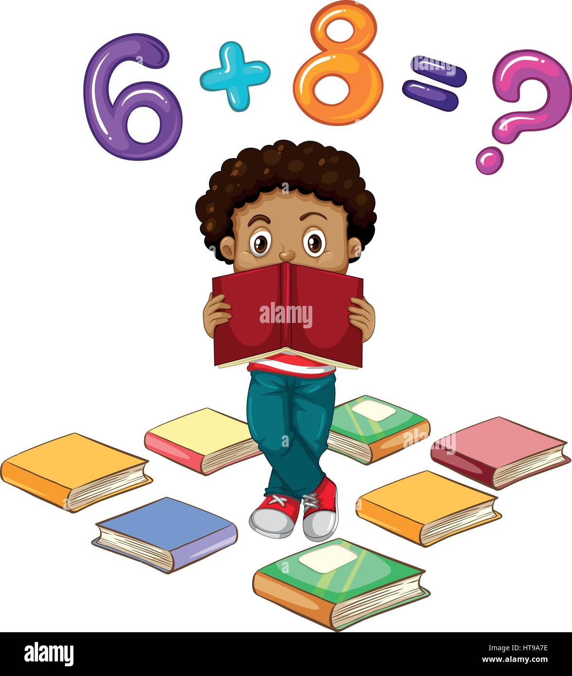 Boy solving math problem illustration Stock Vector