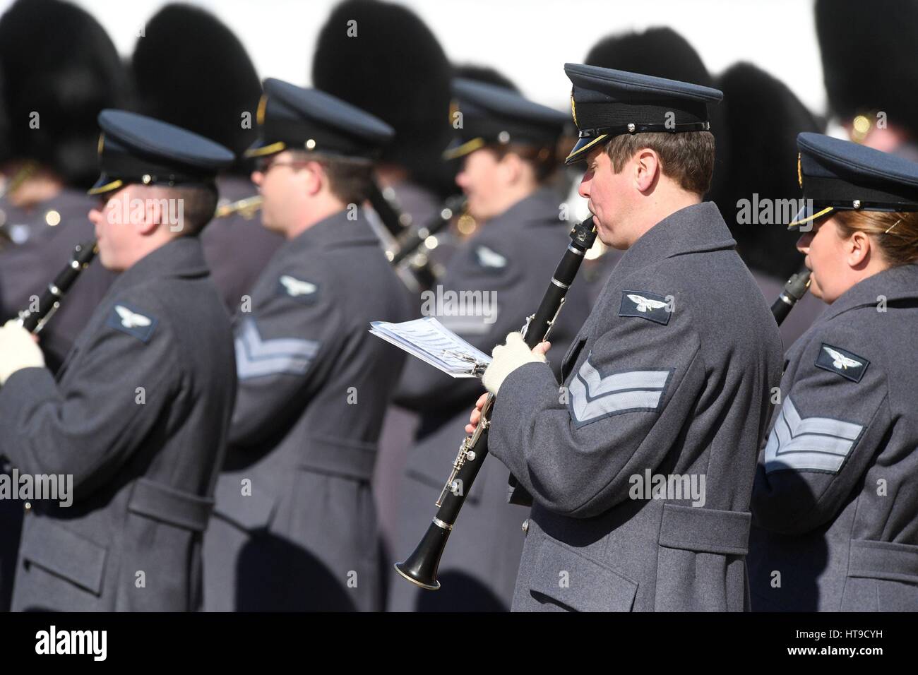 A band plays during a military Drumhead Service on Horse Guards Parade