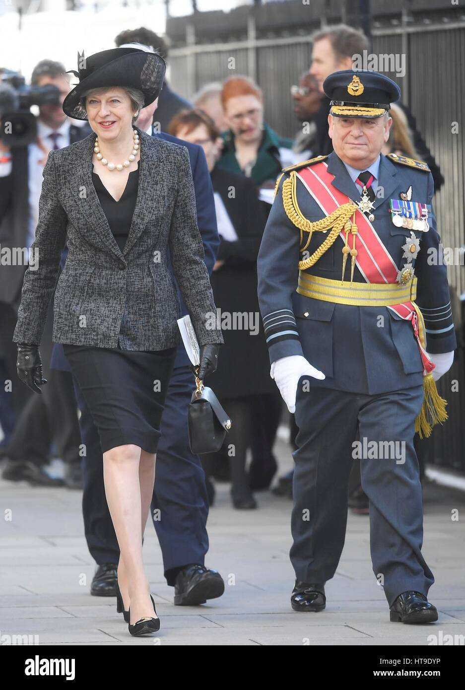 Prime Minister Theresa May after the unveiling of a new Iraq and Afghanistan memorial by Paul Day at Victoria Embankment Gardens in London, honouring the Armed Forces and civilians who served their country during the Gulf War and conflicts in Iraq and Afghanistan. Stock Photo