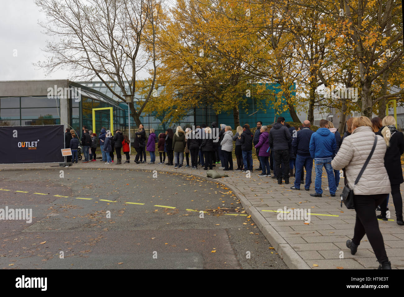 People waiting in line to get in Outlet Messe at Bella Center, Copenhagen,  Denmark, during sale Stock Photo - Alamy