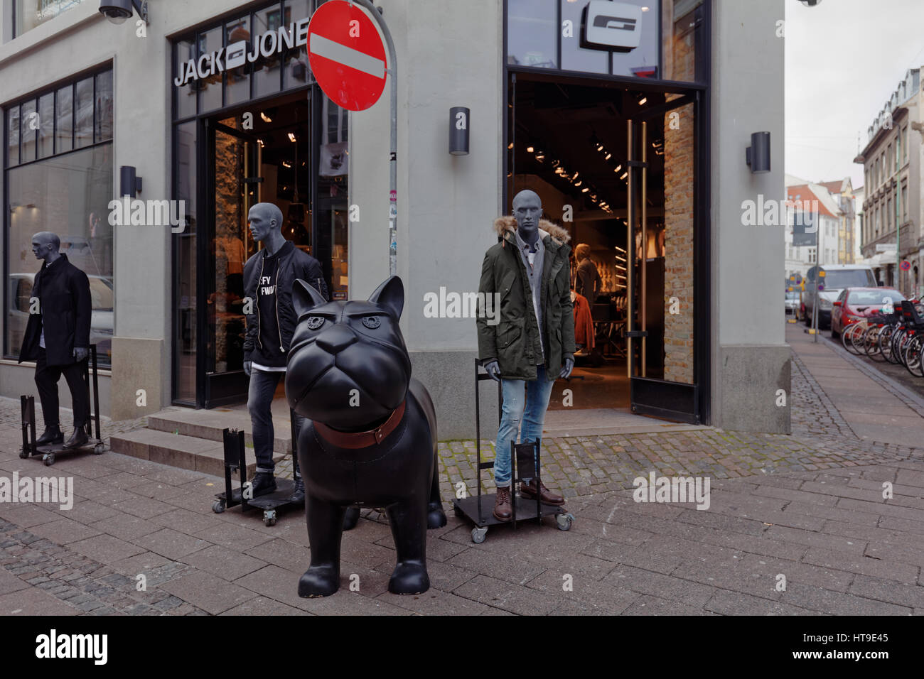Dummies in front of the Jack And Jones store on the Stroget street in Copenhagen, Denmark Stock Photo