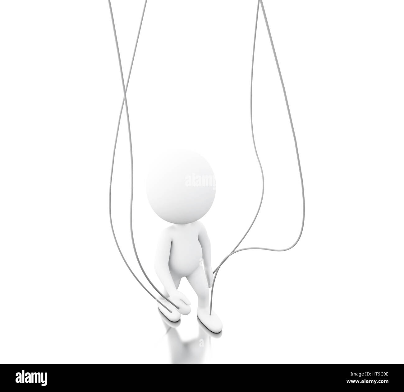 3d Illustration. White person manipulated by strings. Control concept. Isolated white background Stock Photo