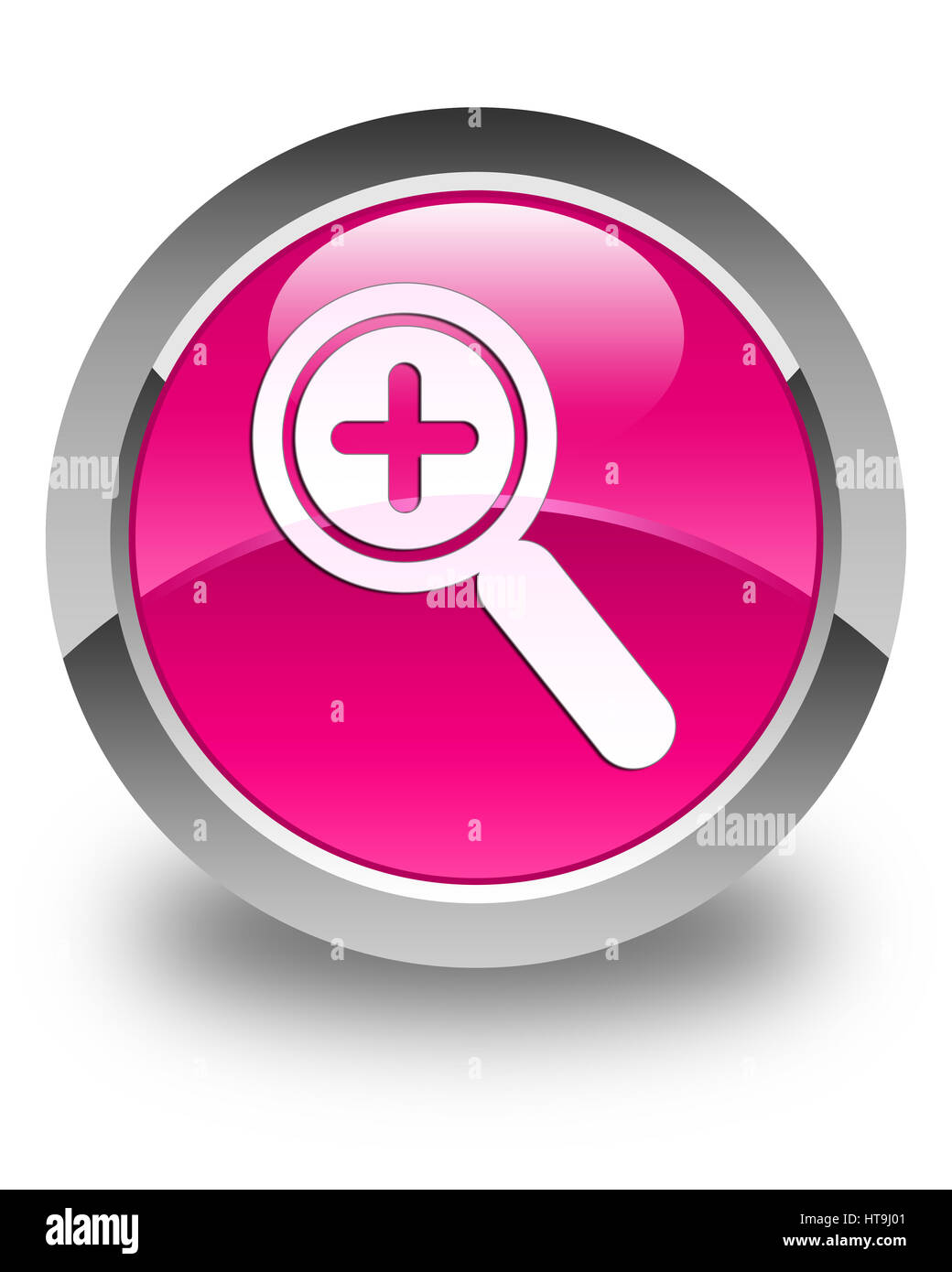 Zoom in icon isolated on glossy pink round button abstract illustration Stock Photo