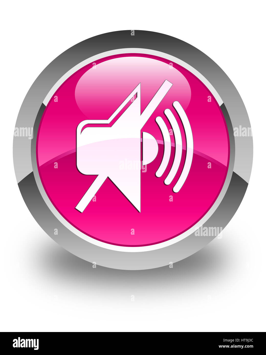 Mute volume icon isolated on glossy pink round button abstract illustration Stock Photo