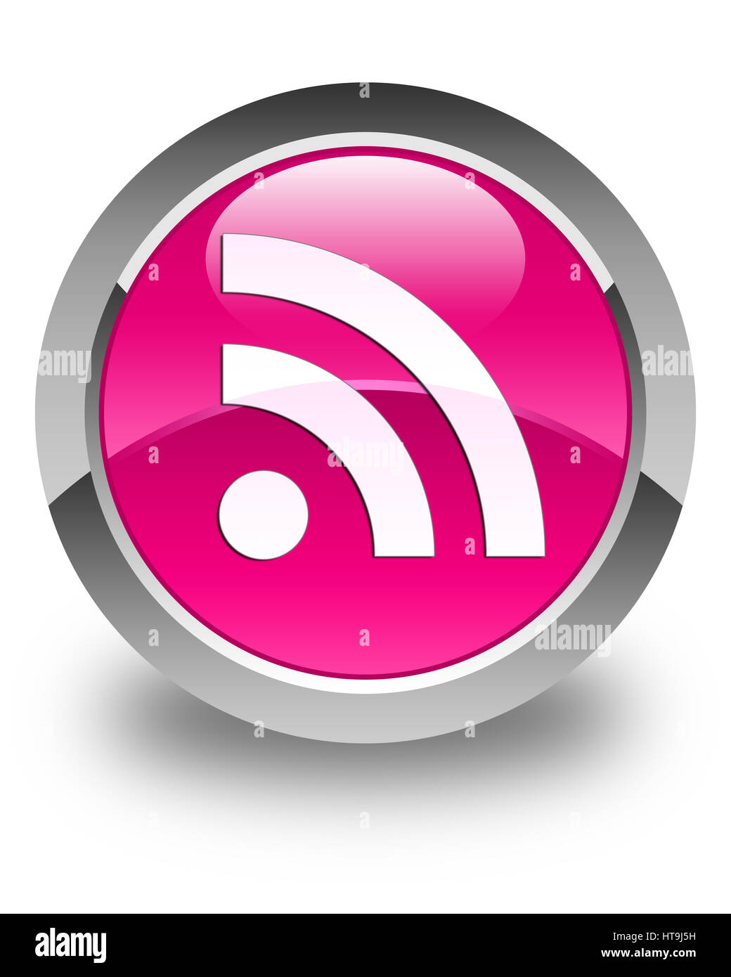 RSS icon isolated on glossy pink round button abstract illustration Stock Photo