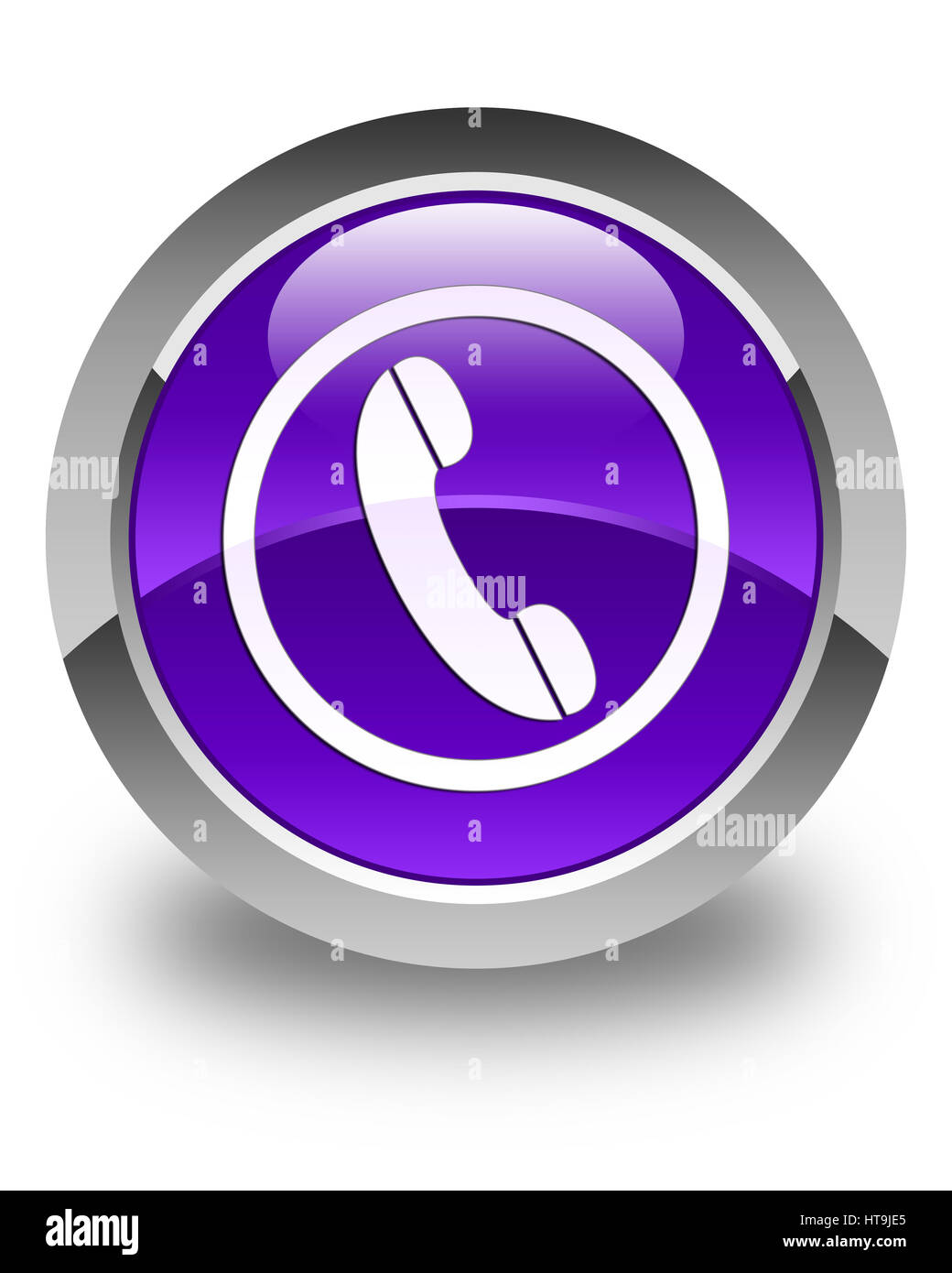 Phone icon isolated on glossy purple round button abstract illustration ...