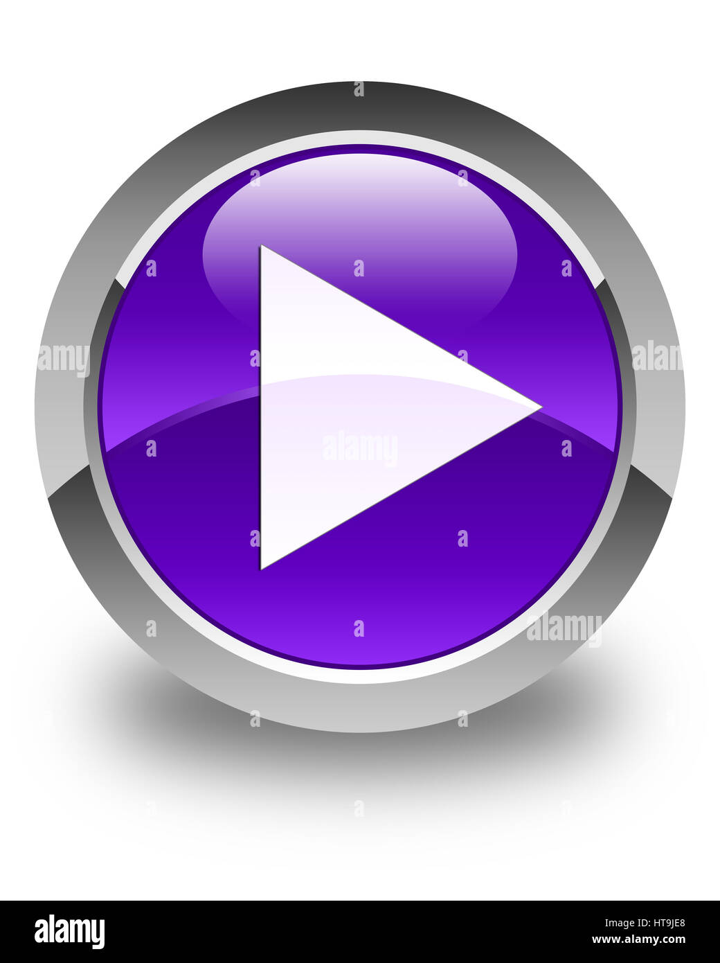 Play icon isolated on glossy purple round button abstract illustration Stock Photo