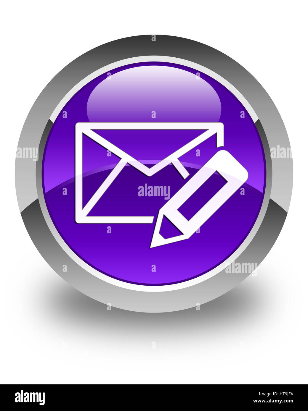 Edit email icon isolated on glossy purple round button abstract ...