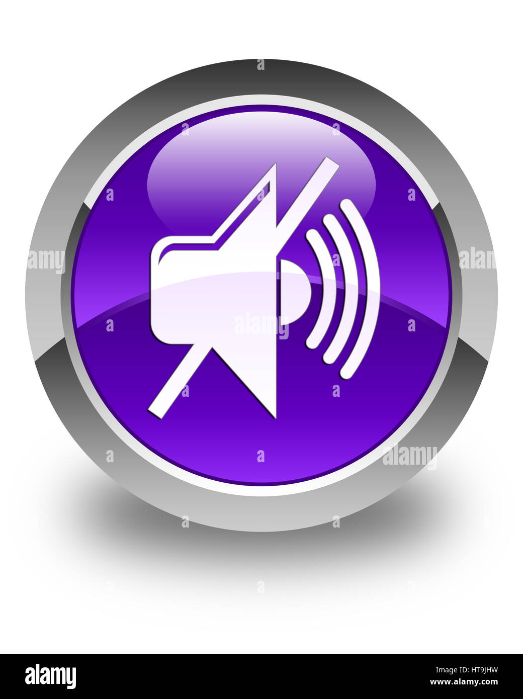 Mute volume icon isolated on glossy purple round button abstract illustration Stock Photo