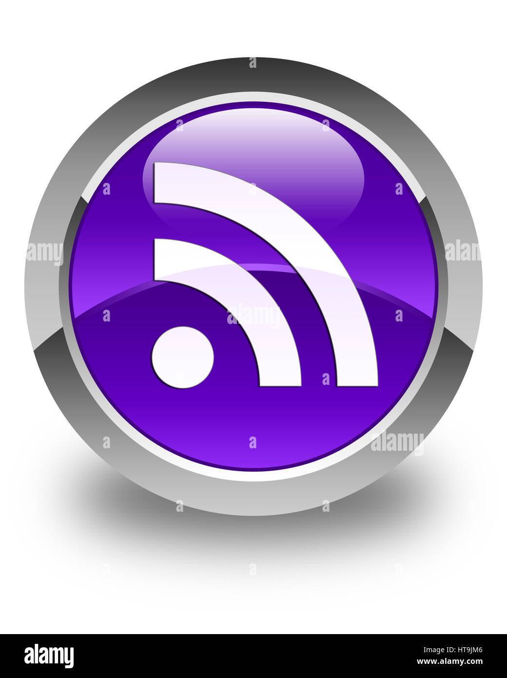 RSS icon isolated on glossy purple round button abstract illustration Stock Photo