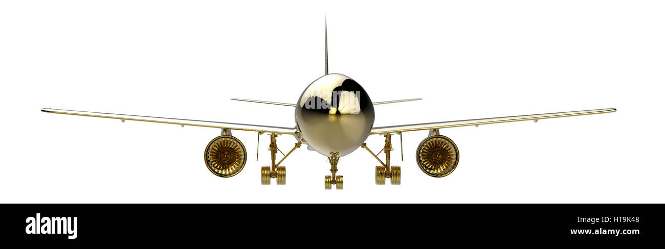3d rendering golden airplane on white background Stock Photo - Alamy