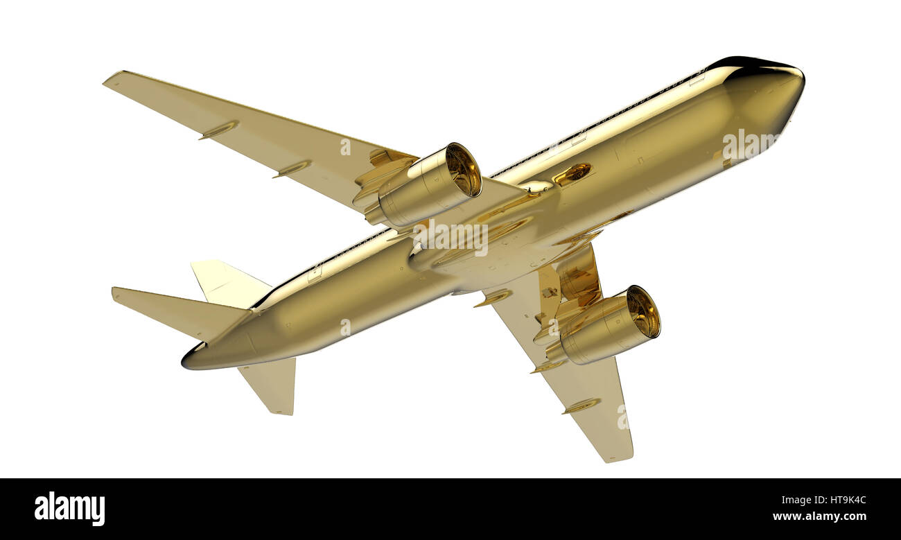 3d rendering golden airplane on white background Stock Photo - Alamy