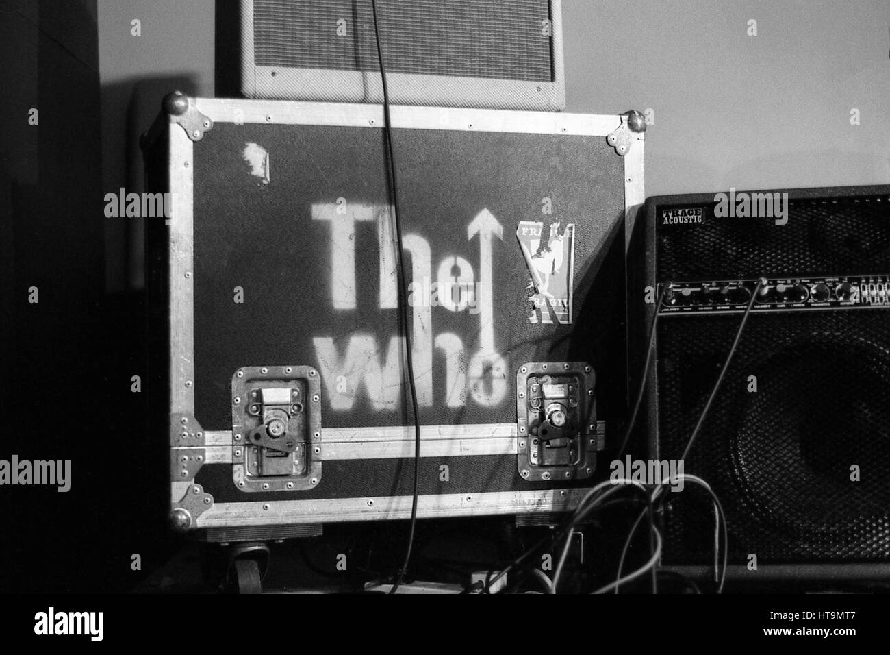 The Who flight case of equipment, backstage. London 2011. Stock Photo