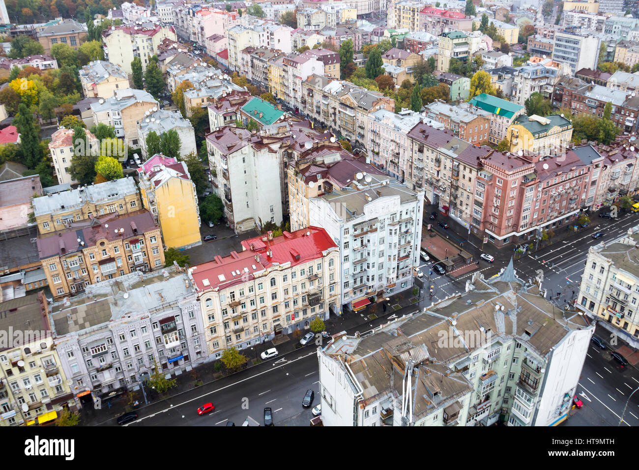 Aerial view of streets in downtown Kyiv, Ukraine Stock Photo