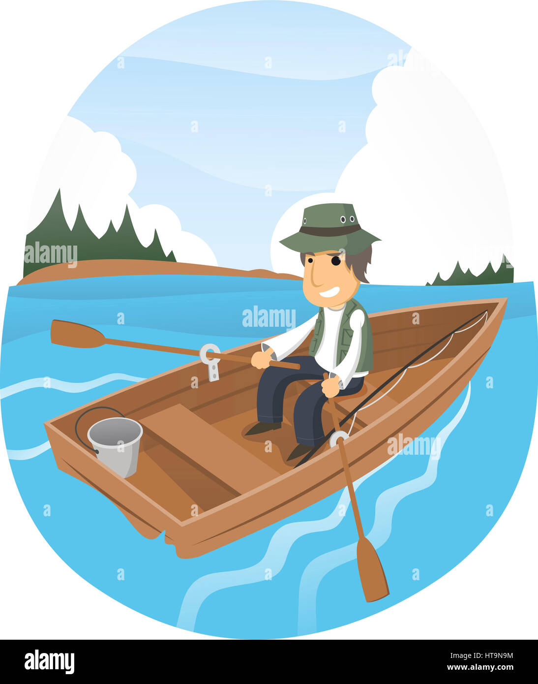 Download Vector cartoon illustration of a happy man gone fishing on a lake Stock Photo: 135438624 - Alamy