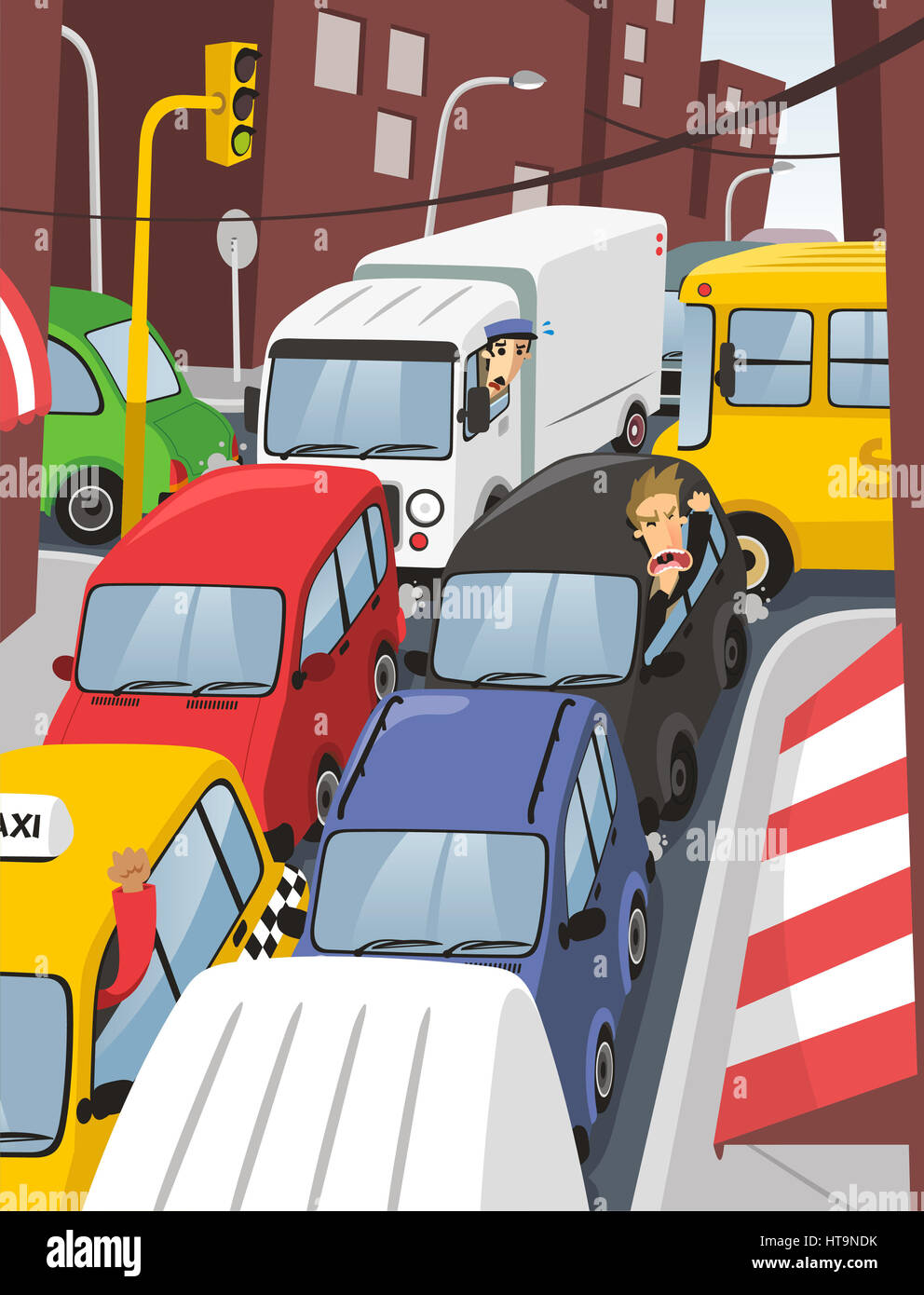 traffic jam in the city illustration Stock Photo