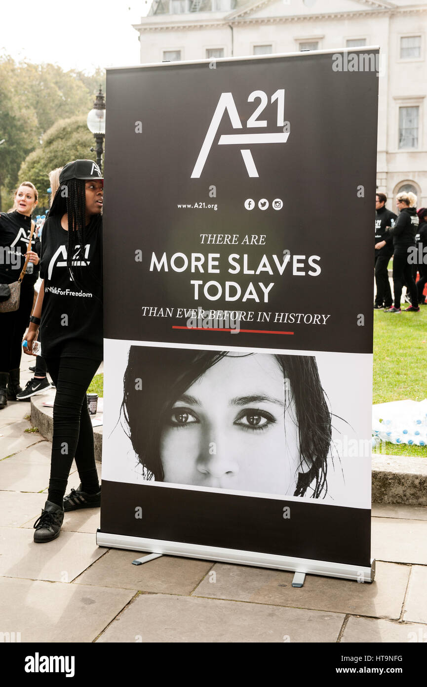 The A21 Campaign protest rally In central London, a global event to raise awareness & funds, for the fight against human trafficking and slavery. Stock Photo