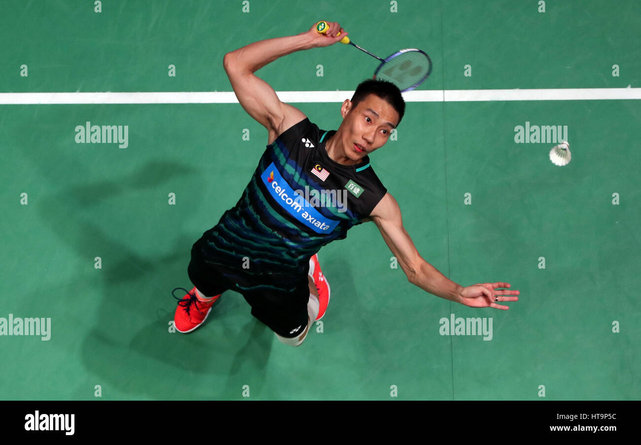 Malaysia's Chong Wei Lee during his Men's singles match during day three of the YONEX All England Open Badminton Championships at the Barclaycard Arena, Birmingham. Stock Photo