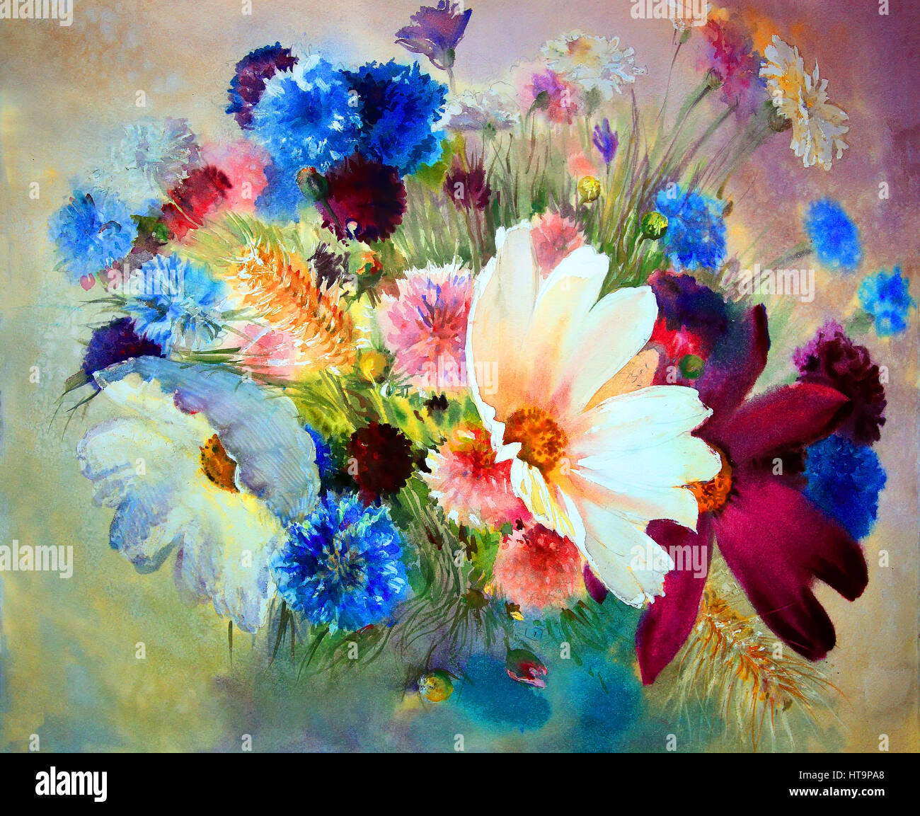 Watercolor painting of the beautiful flowers Stock Photo - Alamy