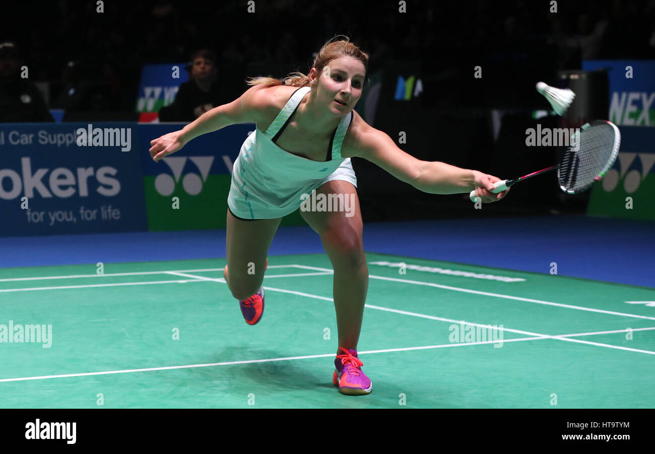 Germany's Fabienne Deprez in action during her Women's singles match during day three of the YONEX All England Open Badminton Championships at the Barclaycard Arena, Birmingham. Stock Photo