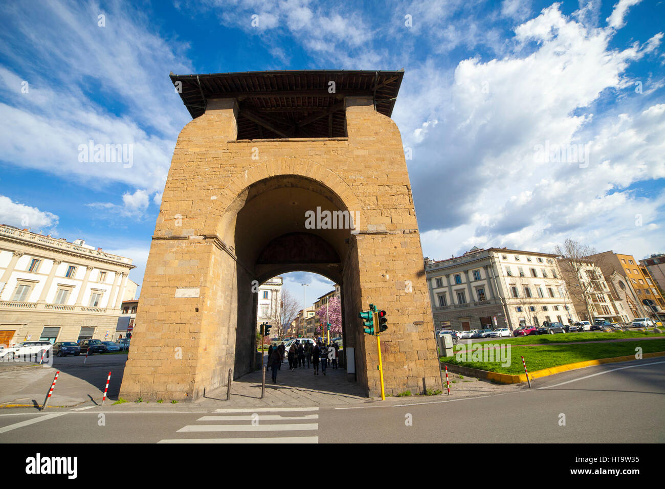 Italy,Florence city, the tower in Beccaria square, the old wall of the city. Stock Photo